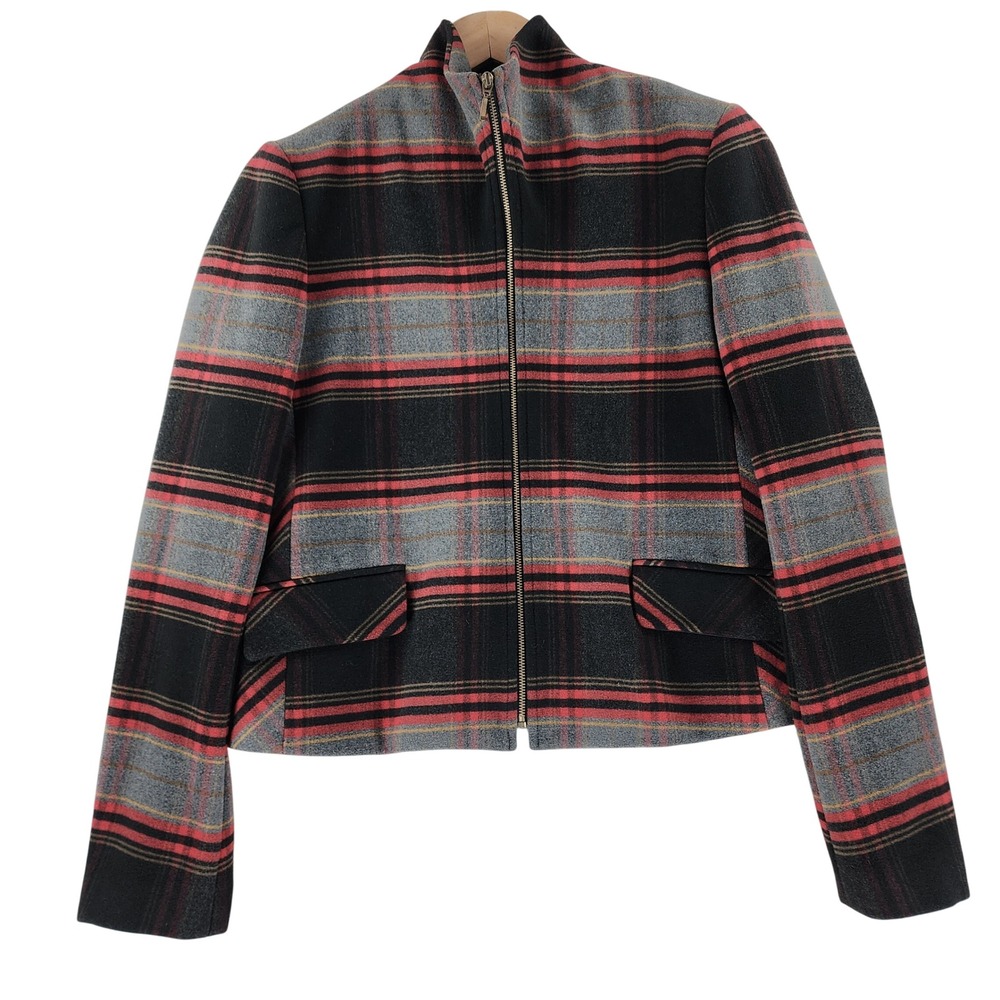 Tristan Jacket Womens M Plaid Tartan Red Gray Black Zip Made Canada